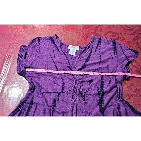 The Paragon Purple Tie-Dye V-Neck Short Sleeve Flared Tunic Top Sz L Boho - Picture 5 of 8
